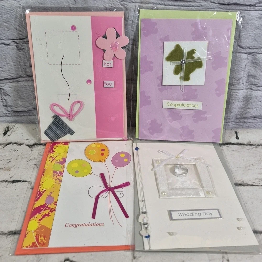 Greeting Cards W/ 3D Accents Lot Of 4 Assorted Occasions Congratulations Wedding